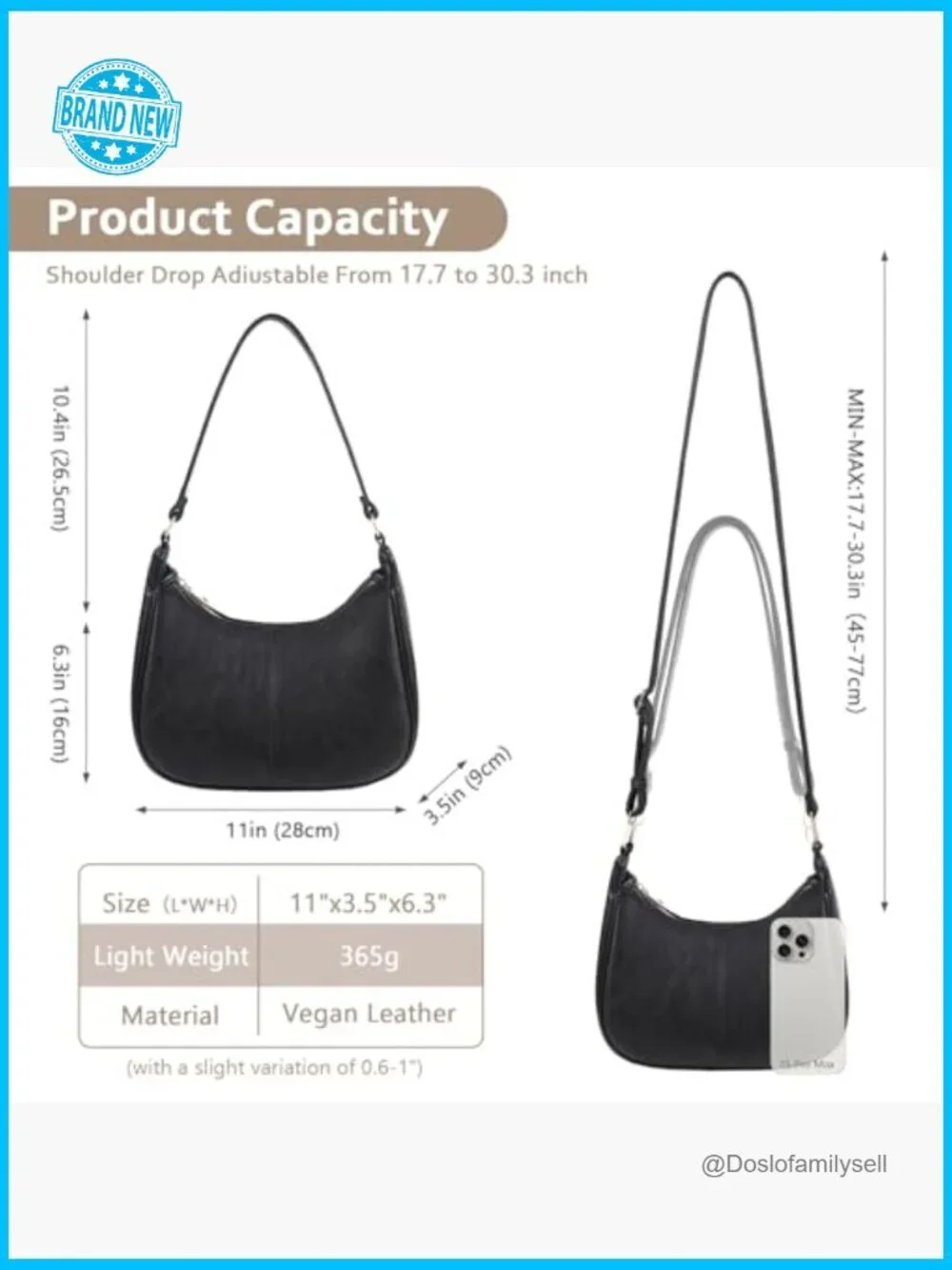 Soft Faux Leather Hobo Crossbody Bag Adjustable Strap Zip Closure